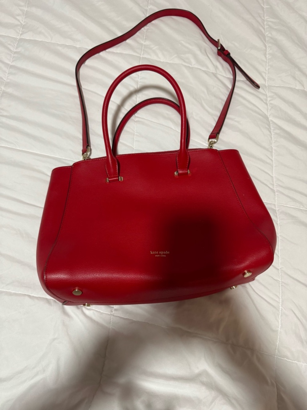 kate spade Red Pebbled Leather Satchel with Strap